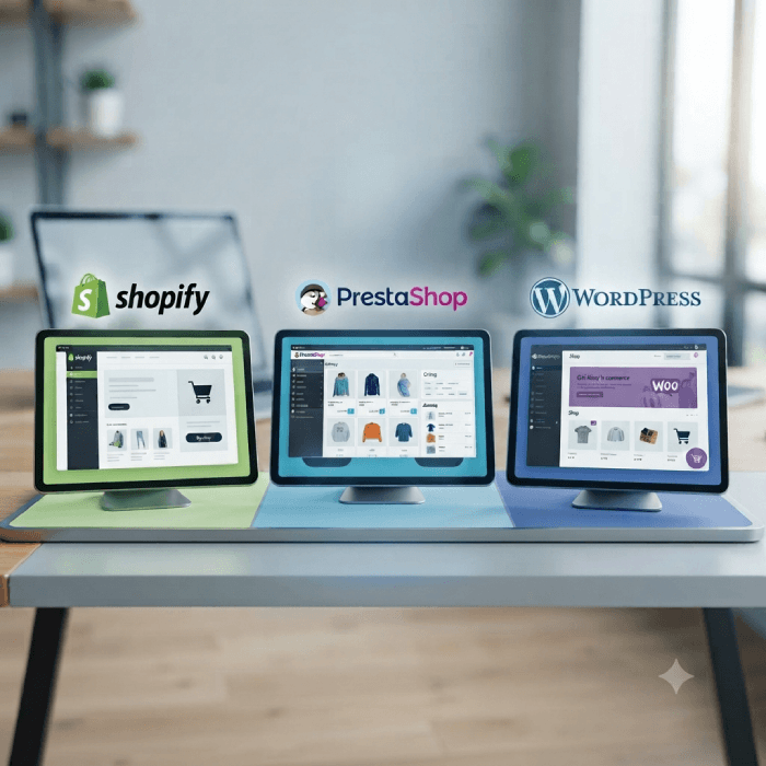 Comparatif PrestaShop WordPress WooCommerce Shopify - quelle plateforme e-commerce choisir